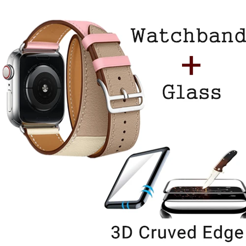 Rose Sakura Craie Ремешок из натуральной кожи с логотипом Herm для Apple Watch Series 5, 4, 3, 2, 1, 44 мм, 40 мм, сменный ремешок для наручных часов iWatch - Цвет ремешка: Rose Sakura Craie
