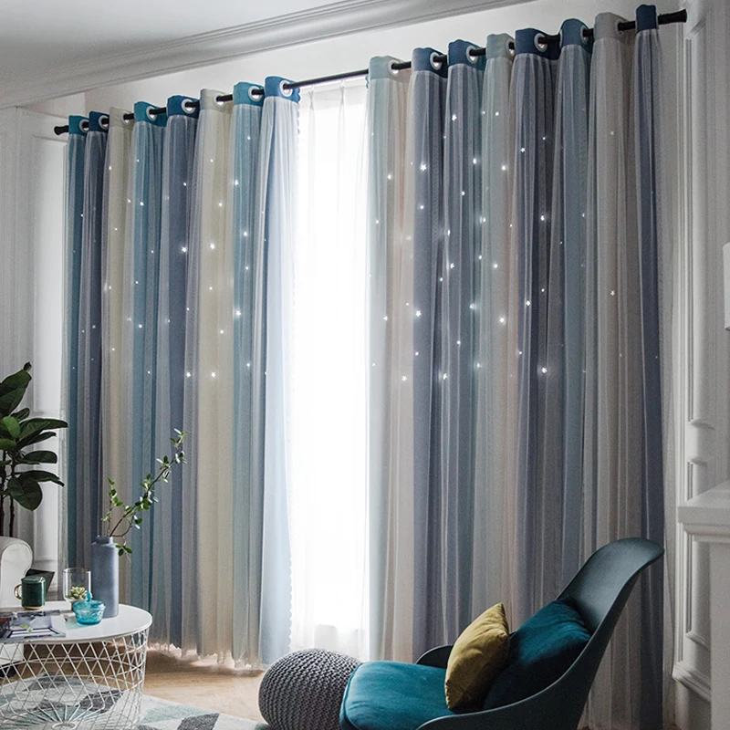 Затемненная занавеска в полоску со звездами современные тюлевые занавески для