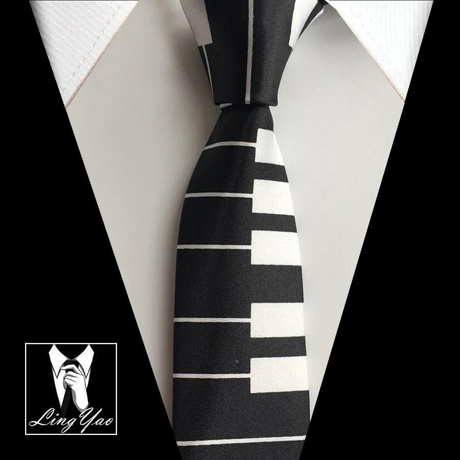 

5cm Men Popular Leisure Ties Fashion Polyester Necktie Black with White Wide Piano Keys Gravata