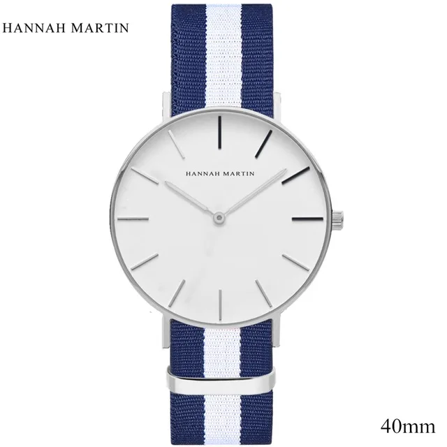 Мужские брендовые новые черные нейлоновые Роскошные модные повседневные кожаные кварцевые наручные часы Erkek Kol Saati HANNAH Martin Relogio Masculino - Цвет: Серебристый