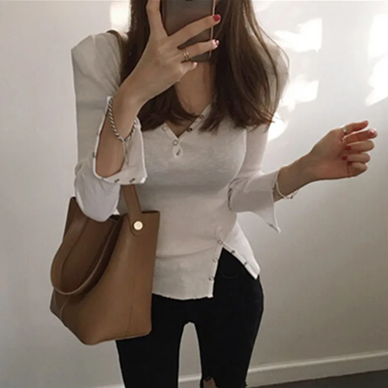 Женский топ с пуговицами и v-образным вырезом ТРИКОТАЖНЫЙ УКОРОЧЕННЫЙ ТОП