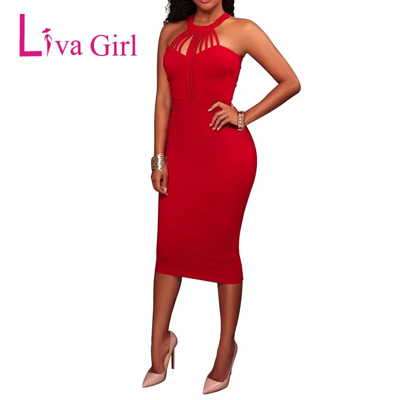 LIVA GIRL пикантные женские вечерние миди новое летнее платье с лямкой на шее