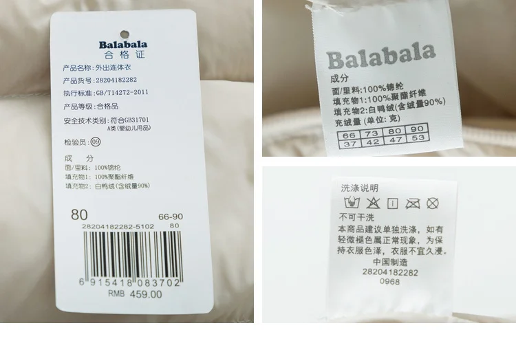Balabala/детский пуховый Зимний комбинезон на двойной молнии для маленьких мальчиков и девочек, комбинезон с капюшоном и карманом для новорожденных, цельный зимний комбинезон