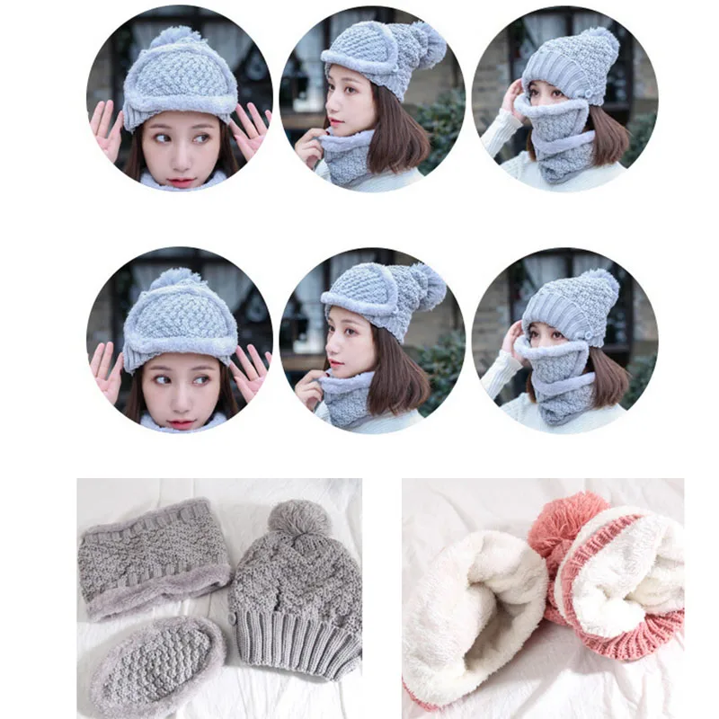 Зимняя женская шапка снежные шапки бини Skullies вязаная маска шейный утеплитель