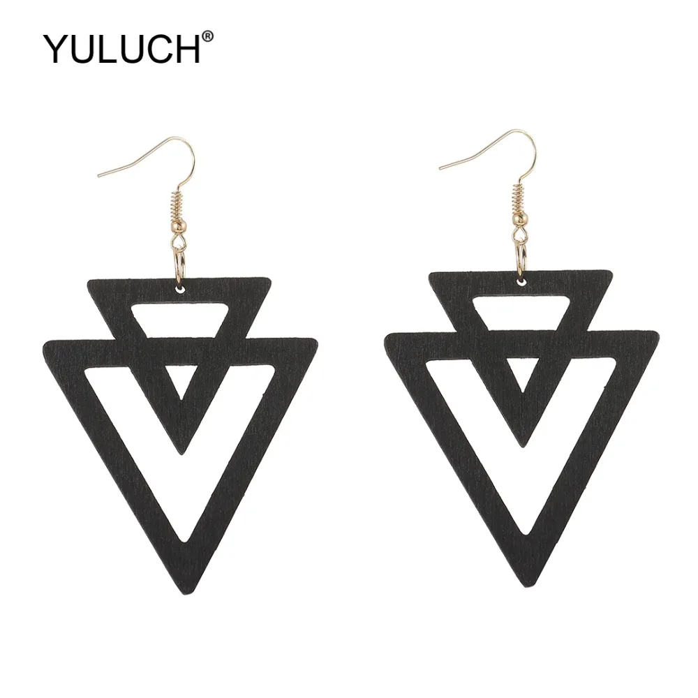 YULUCH 2019 новые дизайнерские модные деревянные полые массивные серьги трендовые