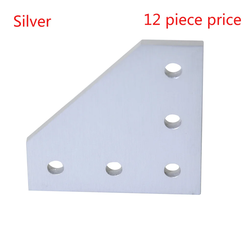 12pcs silver Новинка, 5 отверстий, 90 градусов, соединительная панель, угловой кронштейн, соединительная Соединительная полоса для, алюминиевый профиль, 3d рамка для принтера - Цвет: 12pcs silver