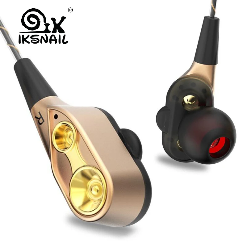 IKSNAIL новые наушники-вкладыши с двойным драйвером басовый сабвуфер для iPhone Xiaomi Mp3