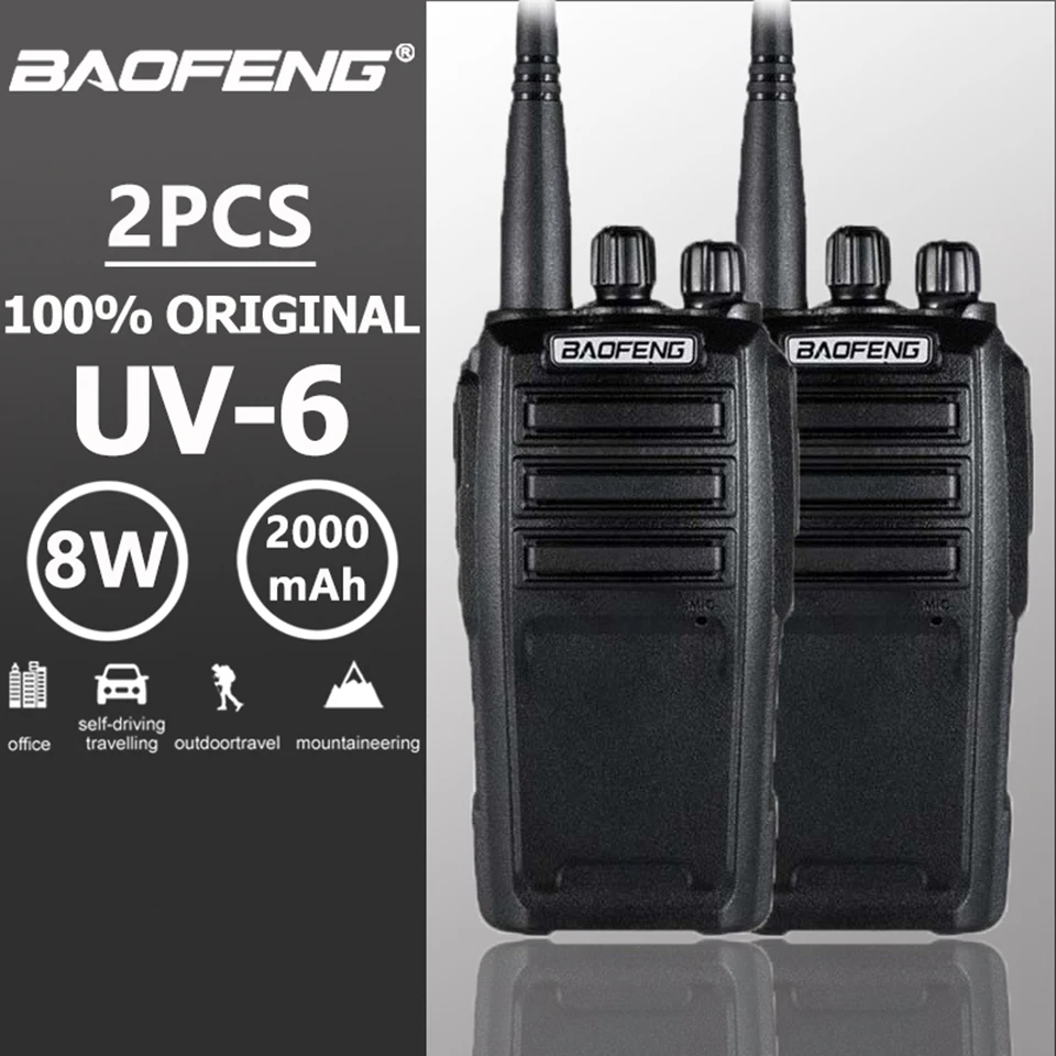 2 шт Baofeng UV-6 портативная рация 8 Вт 2000 мАч 128 CH UHF VHF Двухдиапазонная двухсторонняя радио Woki Toki 10 км полицейское оборудование радио Amador