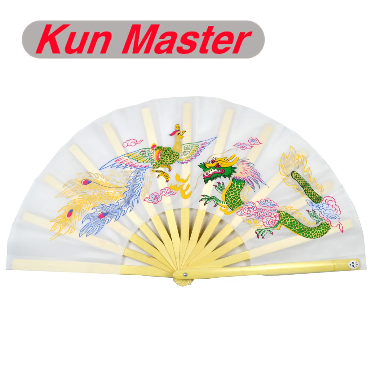 

Kun Master 34 см бамбуковый Китайский кунг-фу тай-чи веер с драконом и Фениксом, белый дизайн