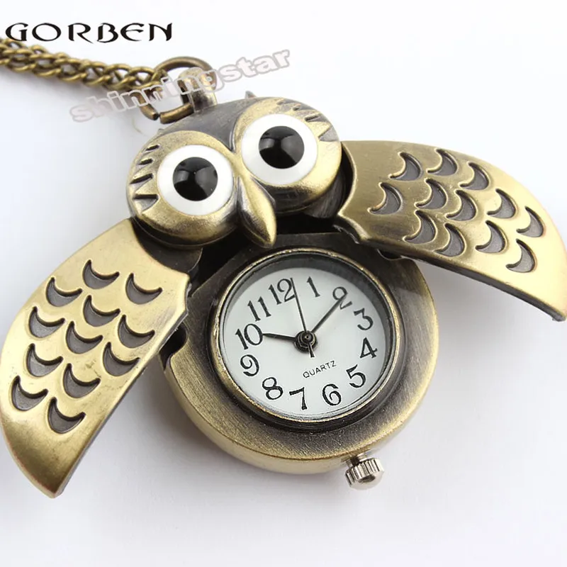 

Unique antique fashion alloy vivid owl pocket watches pendent necklace P27