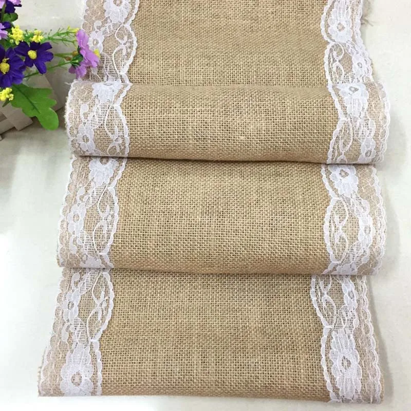 Туманно винтажные свадебные кружевные дорожки из настольная дорожка джута льна