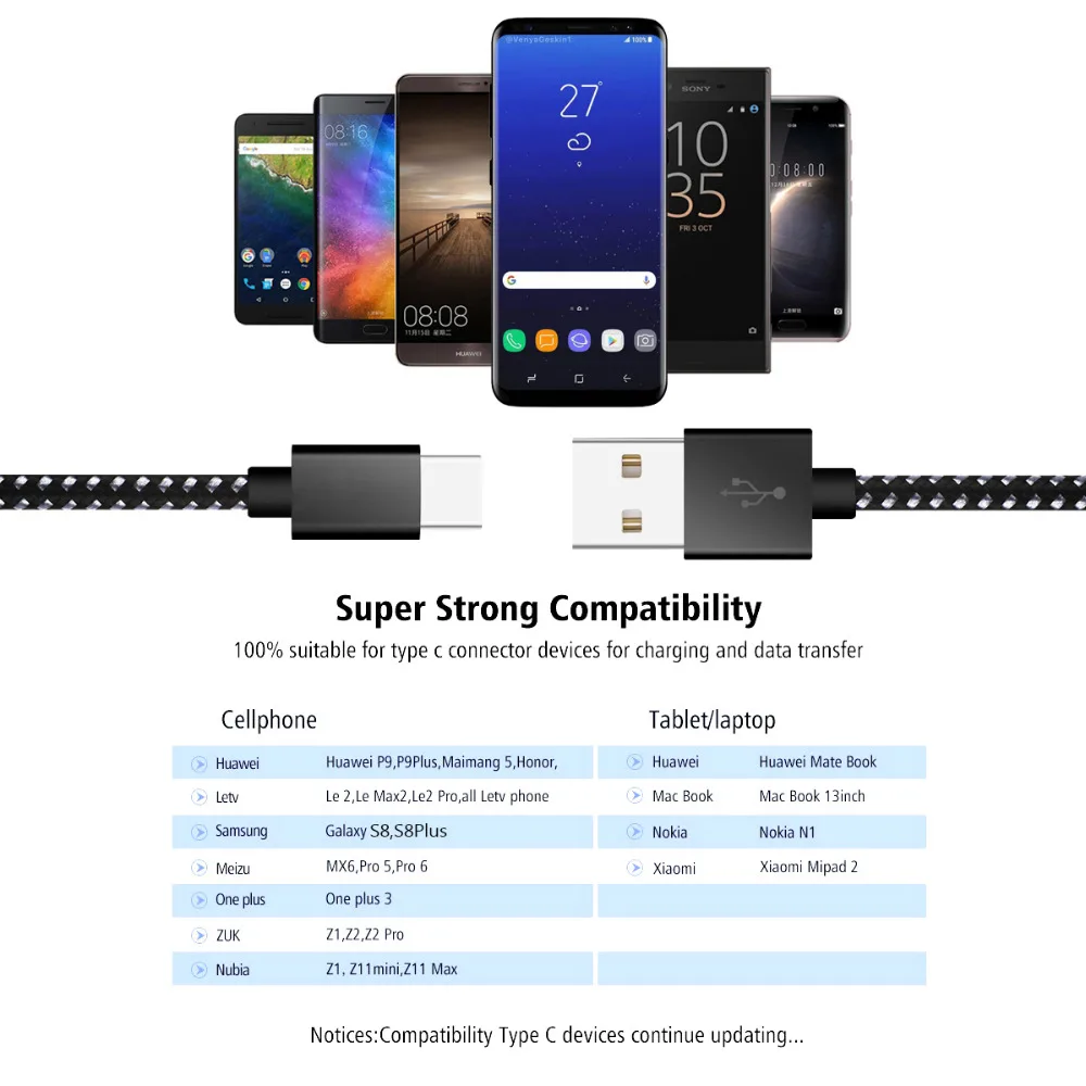 3 пакета Suntaiho USB Type C 1 кабель для Xiaomi Mi5 Mi6 м/2 м передачи данных быстрой зарядки