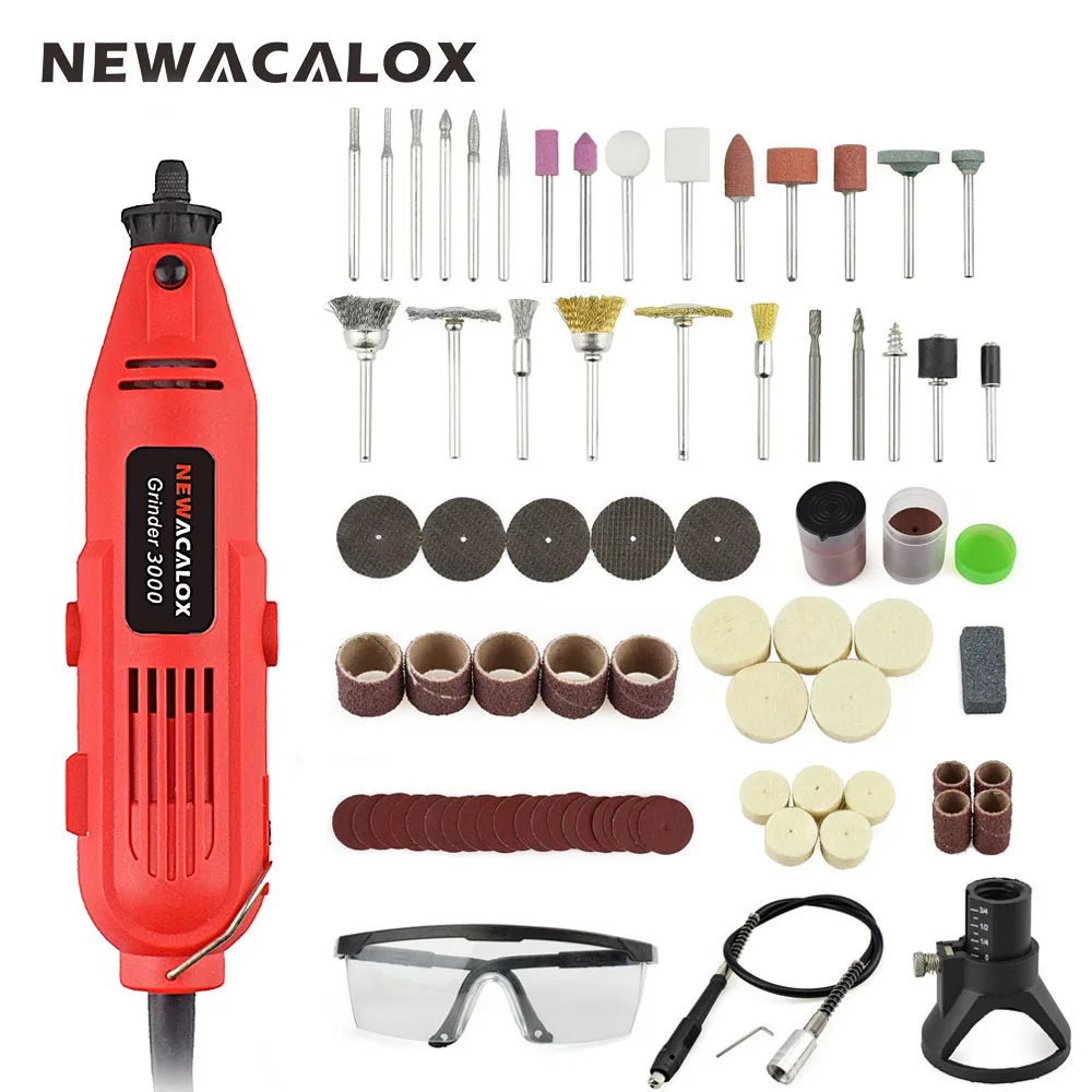 NEWACALOX EU/US 220 В 260 Вт Мини электрическая дрель с переменной скоростью шлифовальный станок гравировальный станок аксессуары Dremel вращающиеся инструменты - Цвет: Grinder3000-100PC