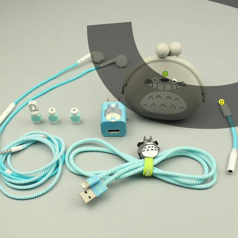 USB кабель для наушников протектор набор с намоткой кабеля мультфильм наклейки USB зарядное устройство кабель шнур протектор для iPhone 5 5S 6 7 8 - Цвет: 7