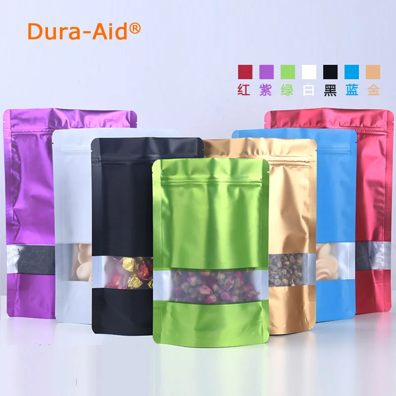 Dura-Aid 100 шт./лот стоит из матового алюминия фольги окно Ziplock мешок Doypack кофе порошок