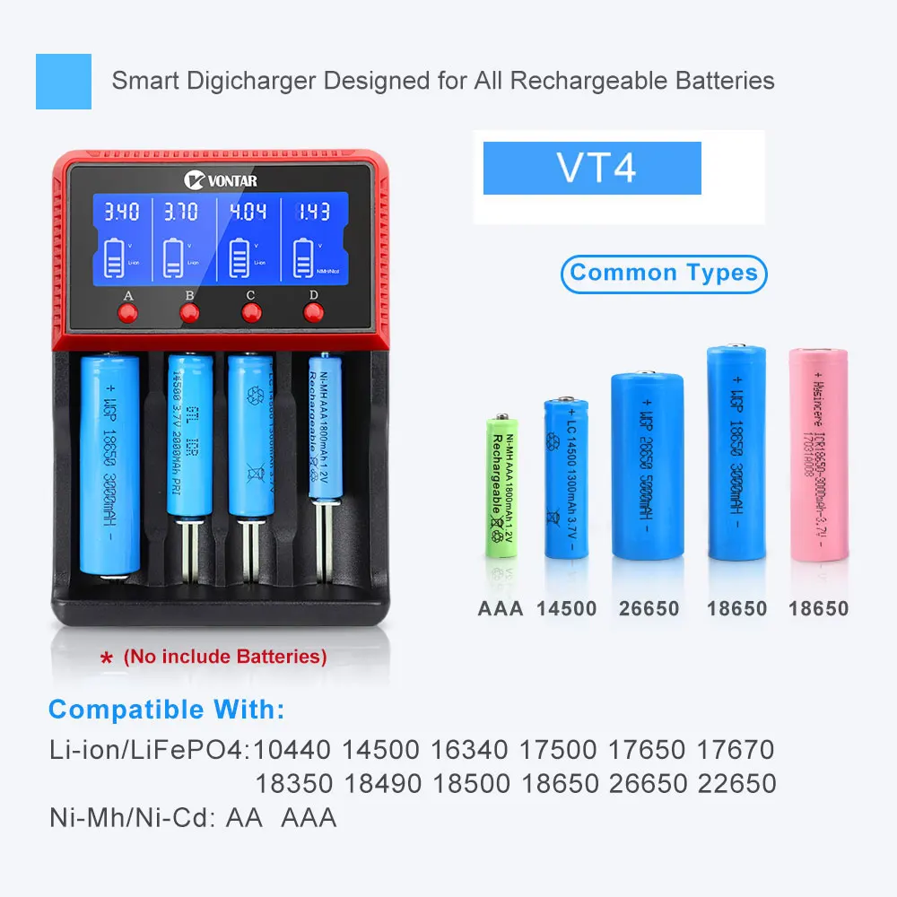 VONTAR 18650 Батарея зарядное usb устройство для 26650 14500 22650 AA AAA литиевая батарея никель