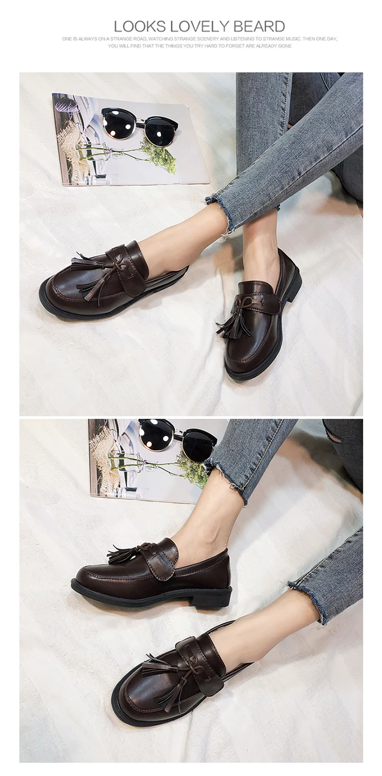 New Spring Party Shoes Women Oxfords Flat Slip-on Fashion Platform With Fringe British Style Shoes Round Toe Casual Shoes