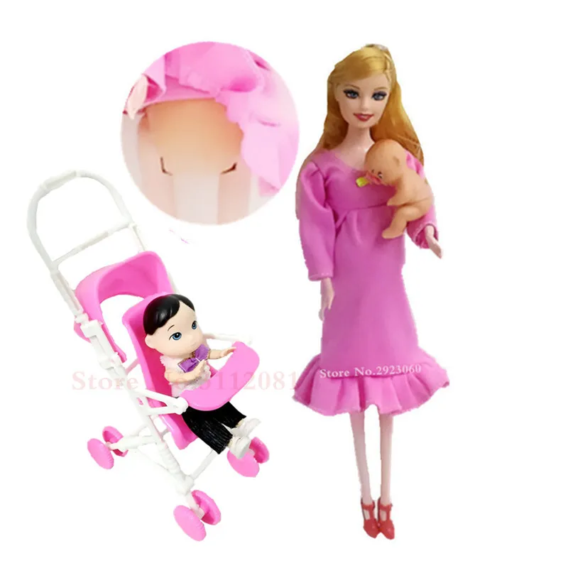 

Toys Family 3 People Dolls Suits 1 Mom /2 Baby Son/1 Baby Carriage Real Pregnant Doll Gifts BKX134