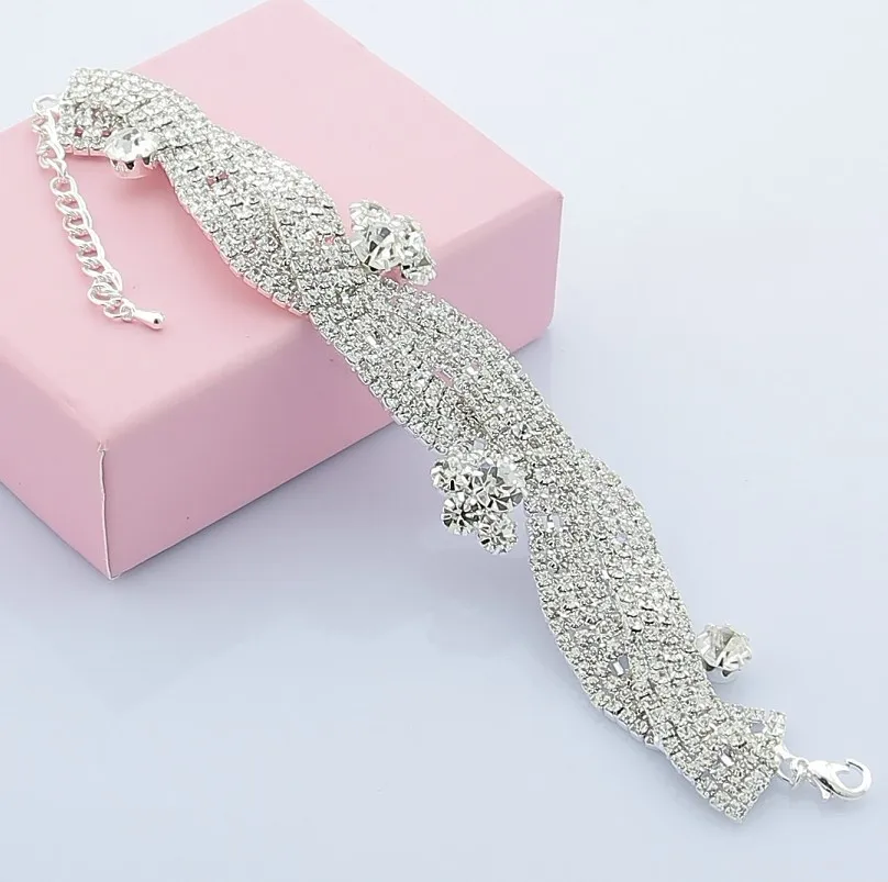 Free shipping! Min order 10 usd ! Wholesale silver plated beautiful crystal wide wedding bride jewelry bracelet WB18 | Украшения и