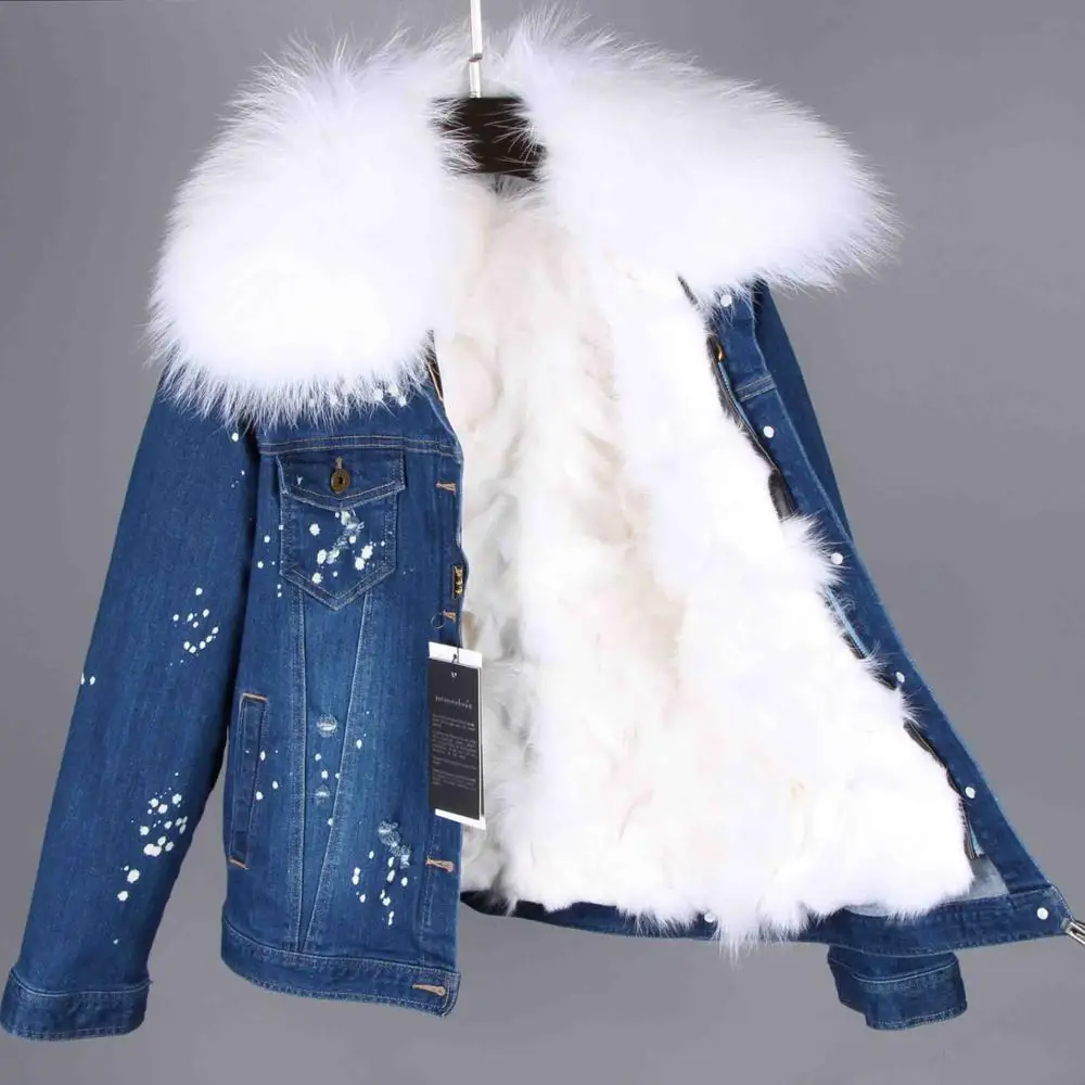 dark denim white fur Новая парка зимнее женское пальто с большим воротником из меха енота подкладка из натурального Лисьего меха куртка наивысшего качества - Цвет: dark denim white fur
