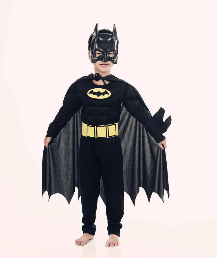 kids boys muscle bat cosplay costumes halloween muscle with mask cloak movie character family pack christmas children dress up free global shipping