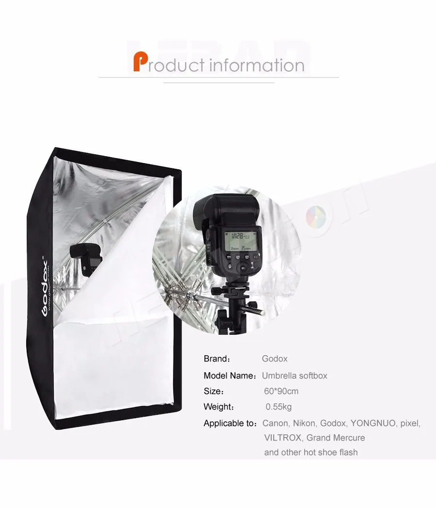 Godox портативный 60x90 см 2"* 35" зонт софтбокс для фотостудии отражатель для вспышки Speedlight(только софтбокс