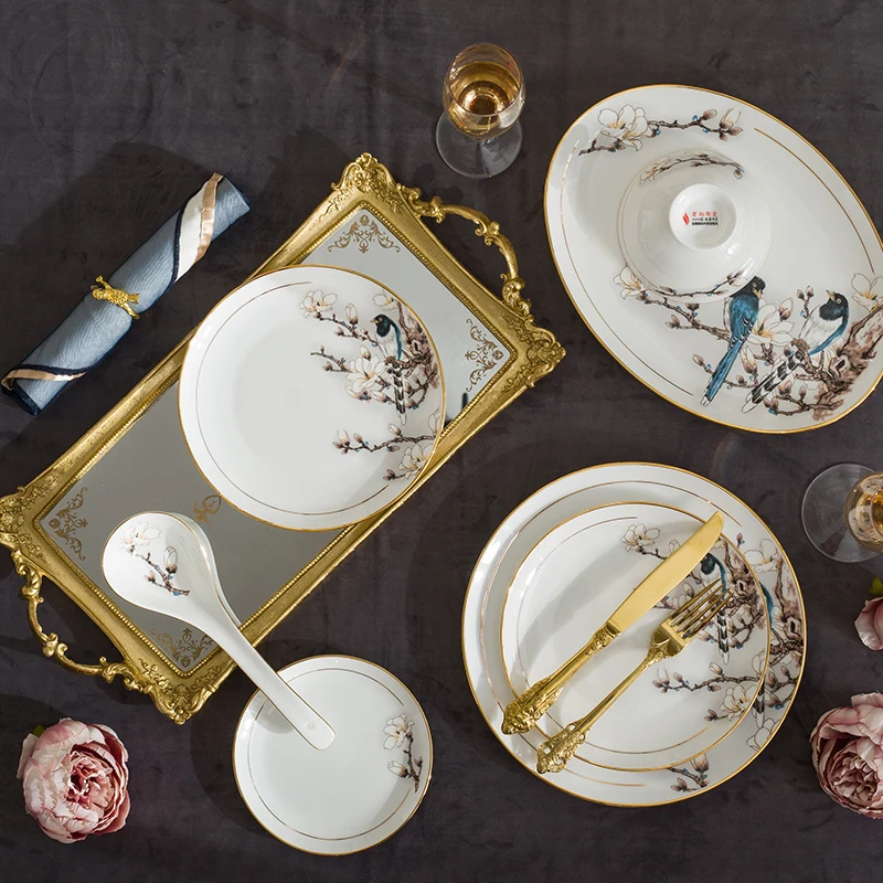 Керамическая посуда Jingdezhen домашний набор посуды из костяного фарфора Женская