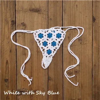 White with Sky Blue Ручной крючком кружева стринги аппликация мини-бикини купальники бикини для загара - Цвет: White with Sky Blue