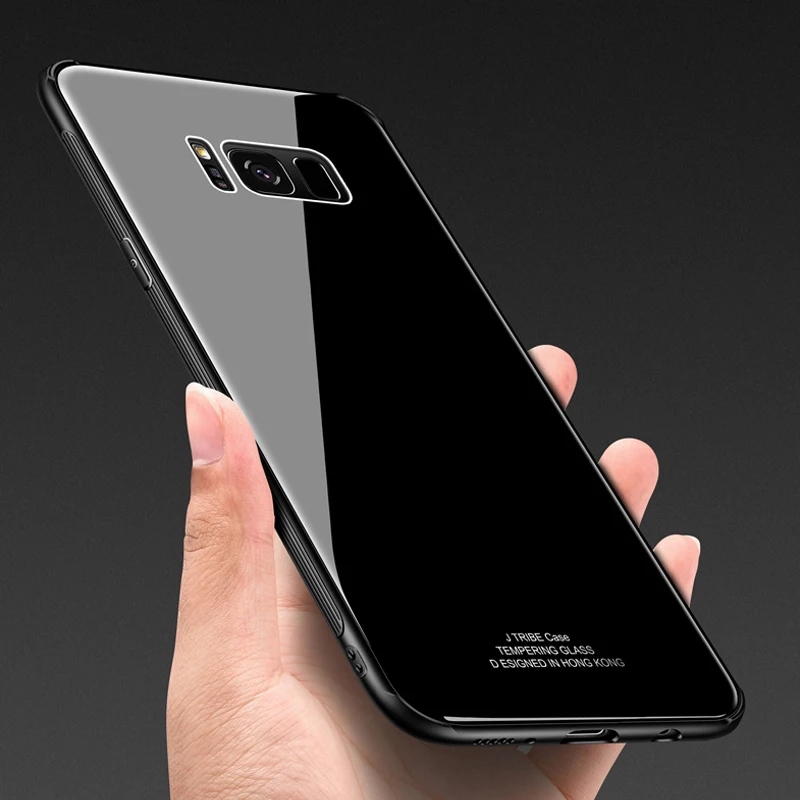 Закаленное Стекло+ противоскользящее покрытие tpu рамки для samsung S8 Galaxy S8 плюс S8+ защитный чехол для телефона с блестками Прозрачный мягкий тонкий чехол из силикона полное заднее покрытие