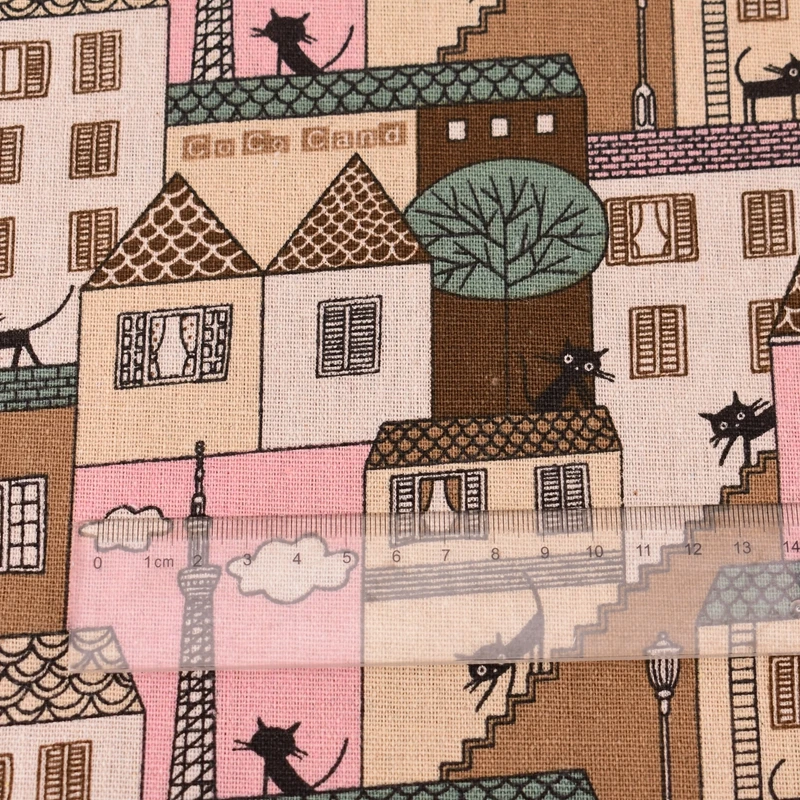 DwaIngY Cat& house, хлопковая льняная ткань для шитья, стеганая, для дивана, занавеса, сумка, подушка, покрытие для мебели, материал полуметра