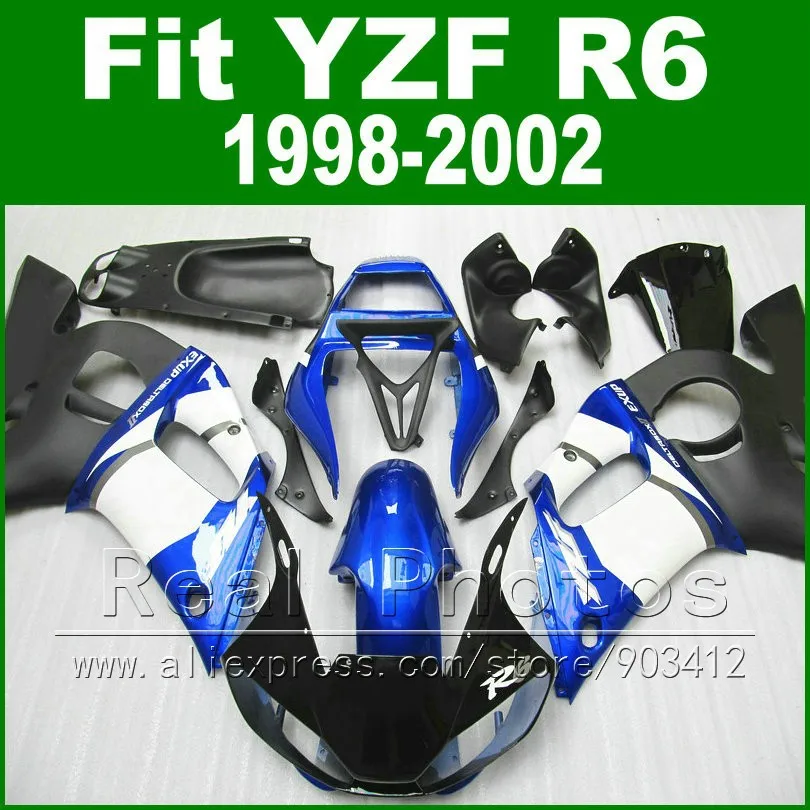 7 подарки Мотоцикл частей для YAMAHA R6 обтекатель 1998 1999 2000 2001 2002 синий и черный YZF R6 Обтекатели 1998-2002 наборы