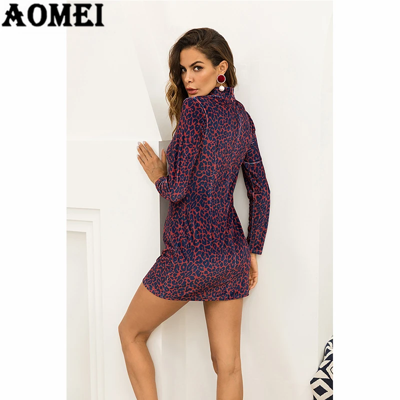 Mini Dress Velvet Long Sleeve Slim Autumn Fashion Leopard Printing for Women Dresses Casual Wear Retro Sheath Tunics Clothing | Женская