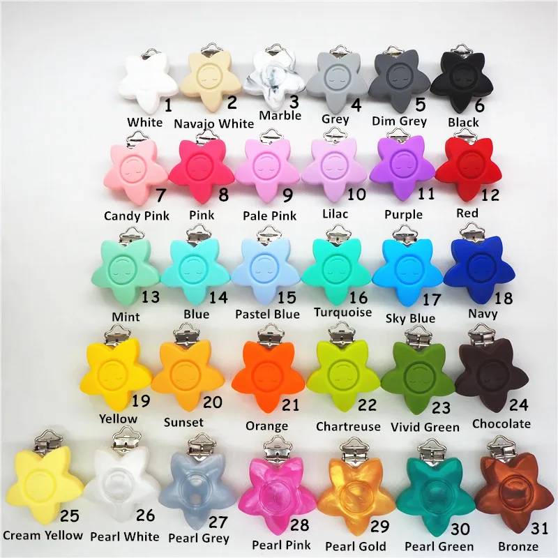 

Chenkai 10PCS BPA Free Silicone Flower Smile Face Pacifier Dummy Teether Holder Clips DIY Star Baby Nursing Toy Clip Accessories