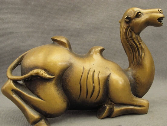 Оптовая фабрика 10-дюймовая фольклорная китайская бронзовая декорация статуэтки лежащих верблюда и ламы Бактрийской пустыни со скидкой 25%.