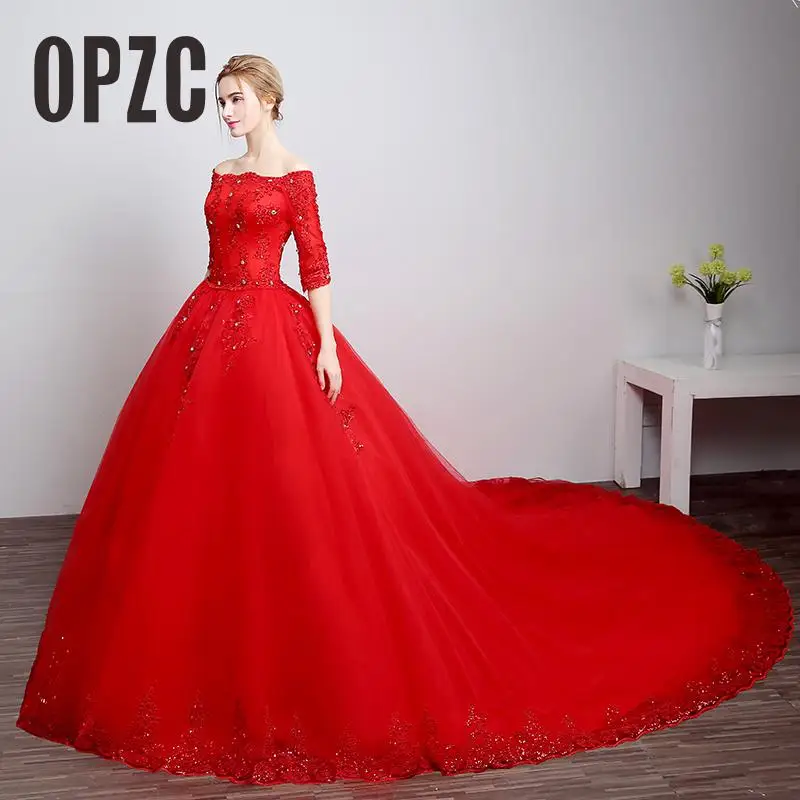 Роскошное кружевное красное свадебное платье высшего качества с королевским