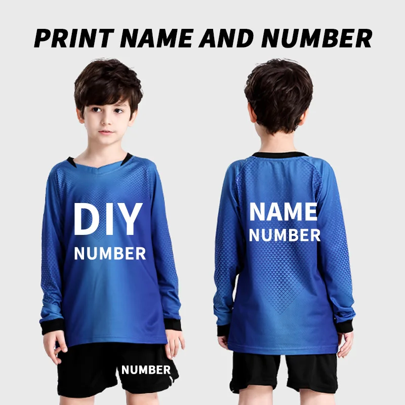 blue long DIY Детская футболка для футбола на заказ,, Camisetas De Futbol, Футбольная форма, детская спортивная одежда из полиэстера с длинными рукавами - Цвет: blue long DIY