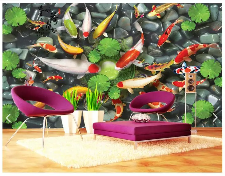 3d фотообои на заказ настенные фрески с изображением рыбы и кои свежий фон для ТВ