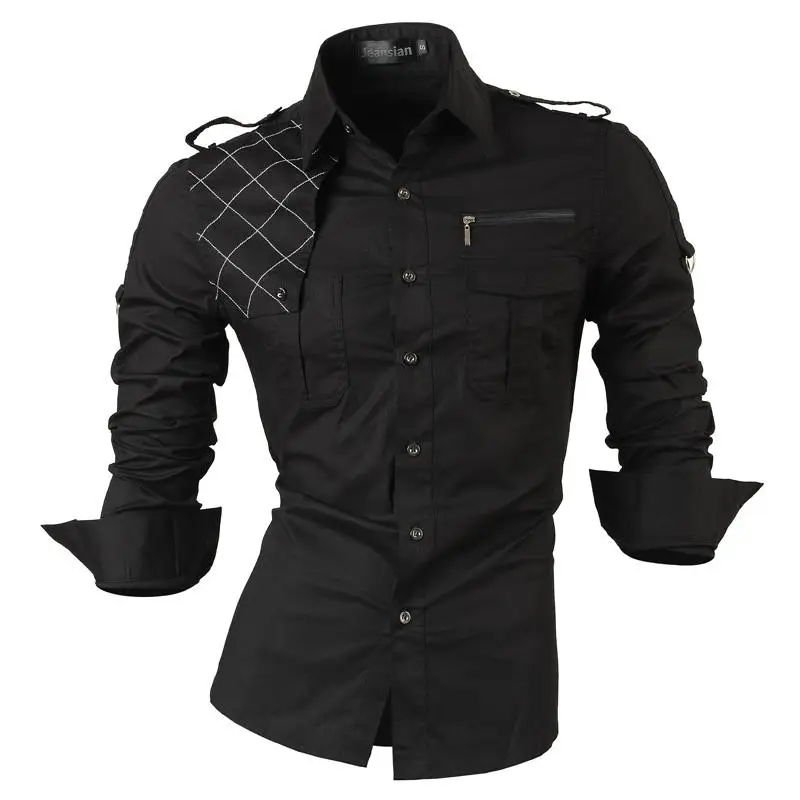Jeansian Men's Dress Shirts Casual Stylish Long Sleeve Designer Button Down 8397 WineRed