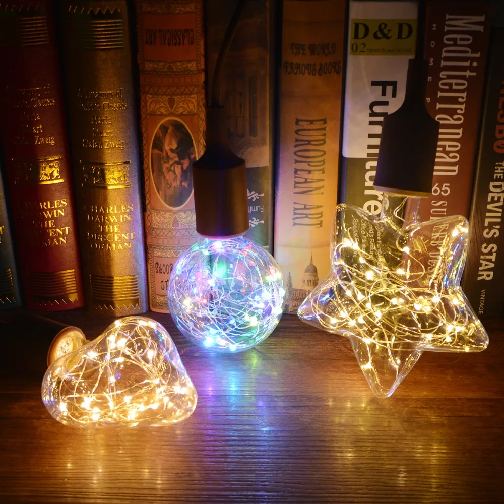 3D Star Фейерверк лампы праздник в винтажном стиле Новогоднее украшение светодио дный лампы накаливания строка E27 110 V 220 V сменная лампа накаливания