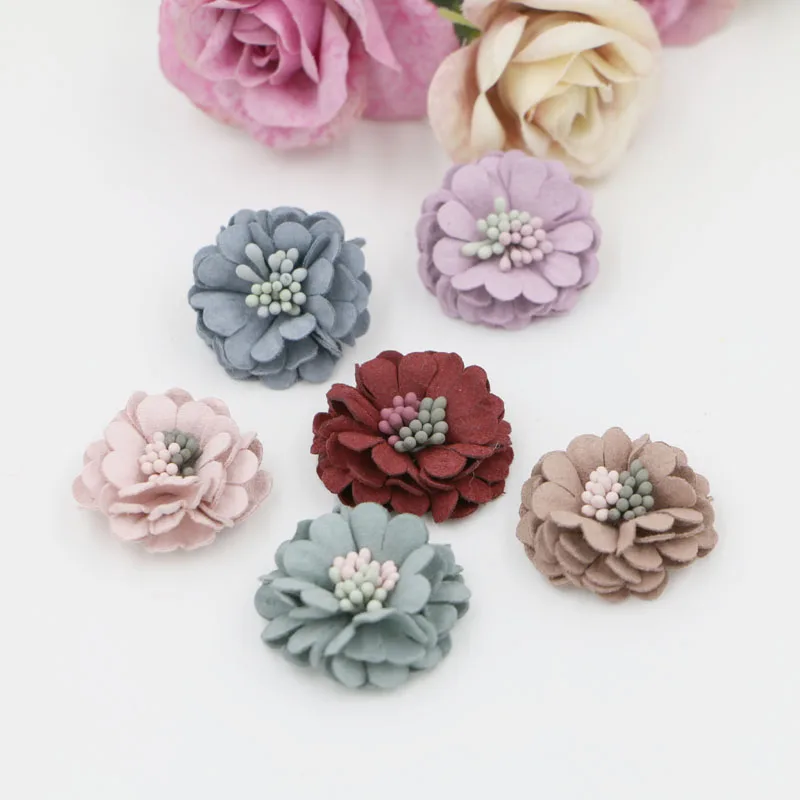 

Newest Trendy Bicolor Stamens Core Colorful Suede Camellia Flowers Shape Handmade Florals Diy Jewelry decoration material
