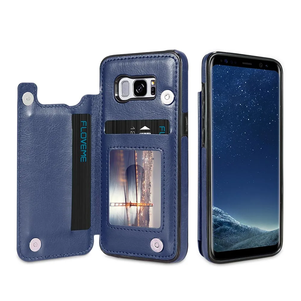 KISSCASE Ретро Бумажник чехол для телефона для samsung S10 плюс S10E S9 S8 S7 край из искусственной кожи чехол для samsung Примечание 10 плюс 8 9 задняя крышка - Цвет: Navy Blue