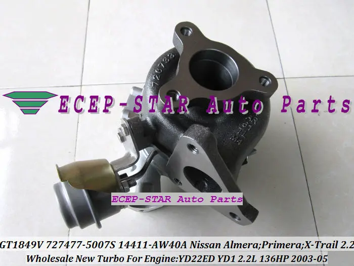 Бесплатная доставка Турбокомпрессор GT1849V 727477 0005 14411 AW40A для NISSAN Almera Primera X Trail T30 YD22