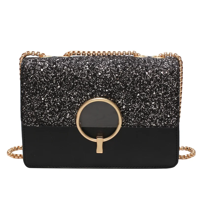 Модная женская кожаная сумка через плечо с цепочкой 2019 года украшенная блестками