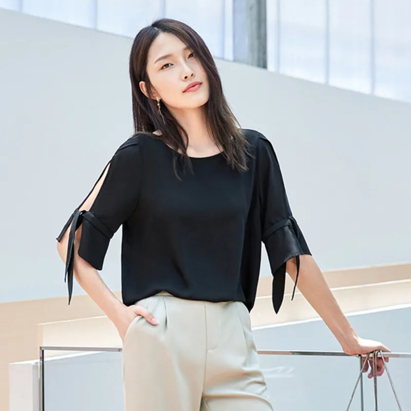 

2021 Summer New Open Horn Sleeve Shirt Women Tops and Blouse Black Shirt Blusas Mujer De Moda 2021 blusas 3866 50