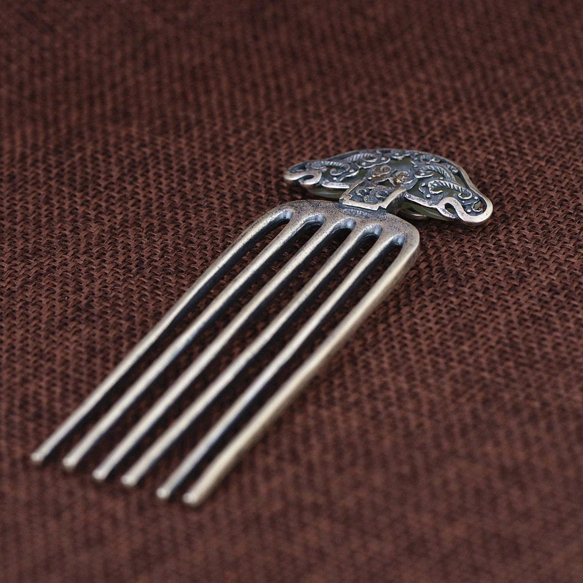 

Stone Inlay Thai Silver Hair Comb Vintage Chinese Style Silver Hairpin Peony Flower Hair Pin Jewelry Hair Accessories WIGO1209