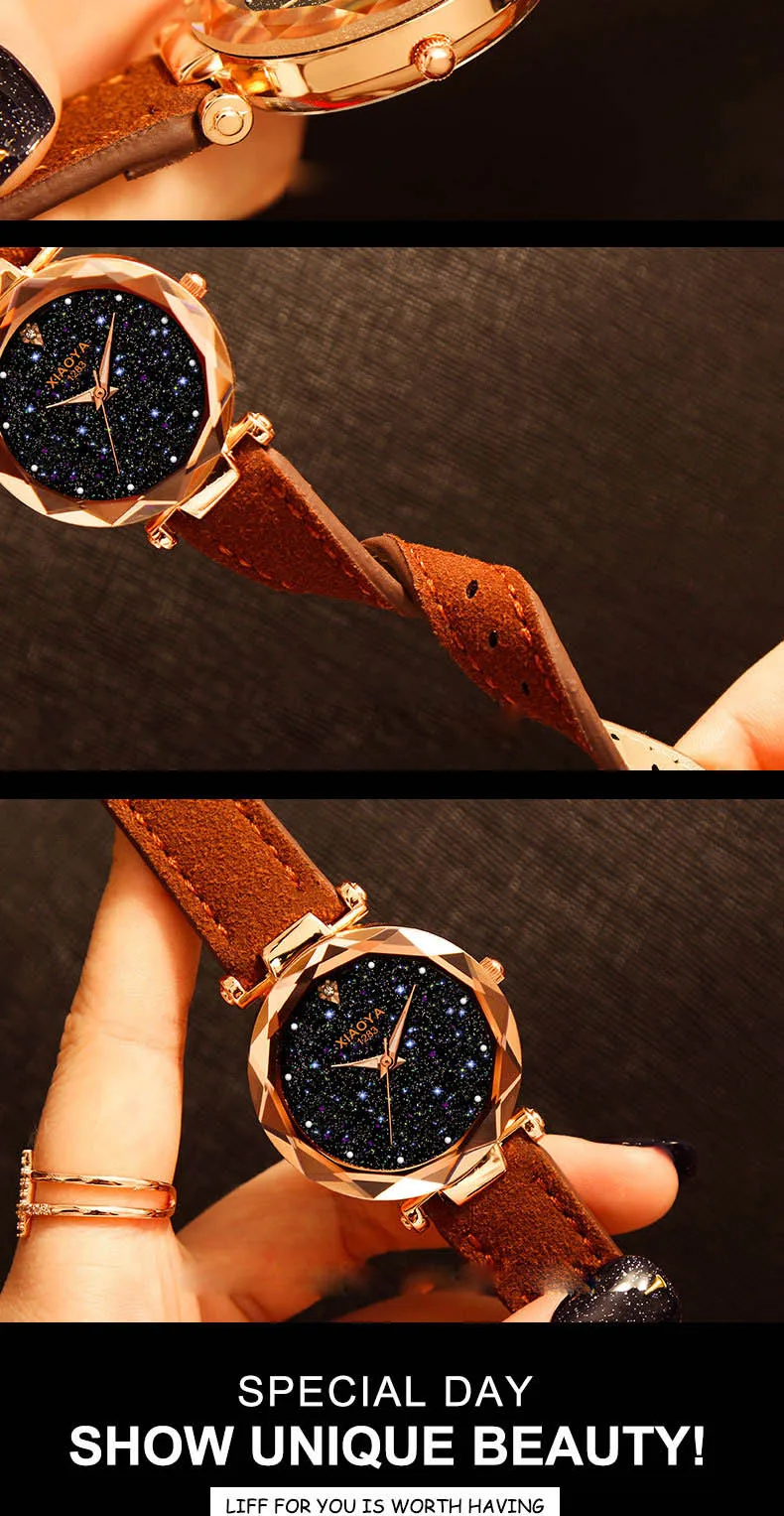 Ladies Watch New Casual Fashion Quartz Watch Starry Sky Multicolor Leather Wristwatch Simple Designer Women Clock Orologio