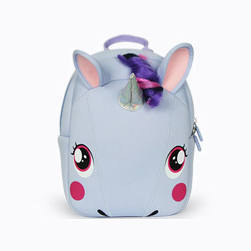 purple unicorn 3D мультфильм животных Единорог неопрена школьная сумка мальчик студент ребенок детский сад ортопедическая сумка для девочек детей mochila рюкзак - Цвет: purple unicorn