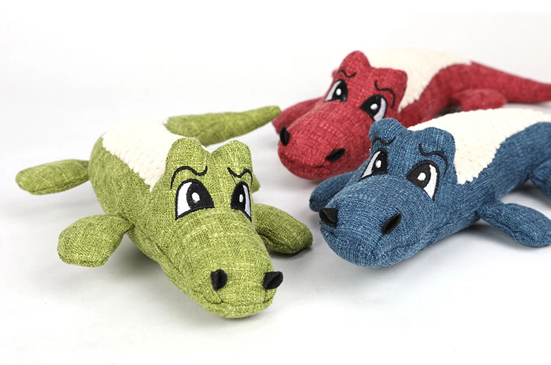 Cartoon Crocodile Linen Dog Toy Bite Resistance Soft Plush Pet Teeth Cleaning Chew Toy Interactive Puppy Cat Squeak Sound Toys