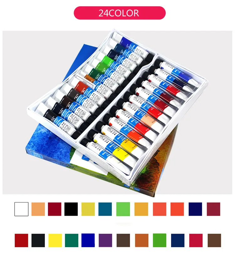 24color Winsor& Newton 12/18/24 Цвет набор акварельных красок профессиональная водная Цвет Краски для рисования для учащихся Краски ingfor арт Краски расходные материалы - Цвет: 24color