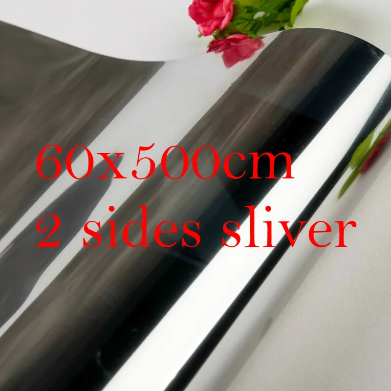 Новинка, теплопередающая виниловая односторонняя зеркальная пленка, пленка для окна, зеркальная витражная смарт-стеклянная наклейка raam folie 500 см/рулон - Цвет: 2 Sides Sliver W60cm